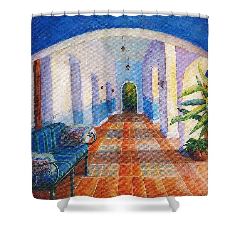 Interior Shower Curtain featuring the painting Merida Morning by Candy Mayer