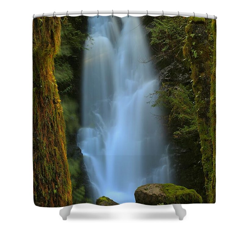 Merriman Falls Shower Curtain featuring the photograph Meriman Falls Golden Frame by Adam Jewell