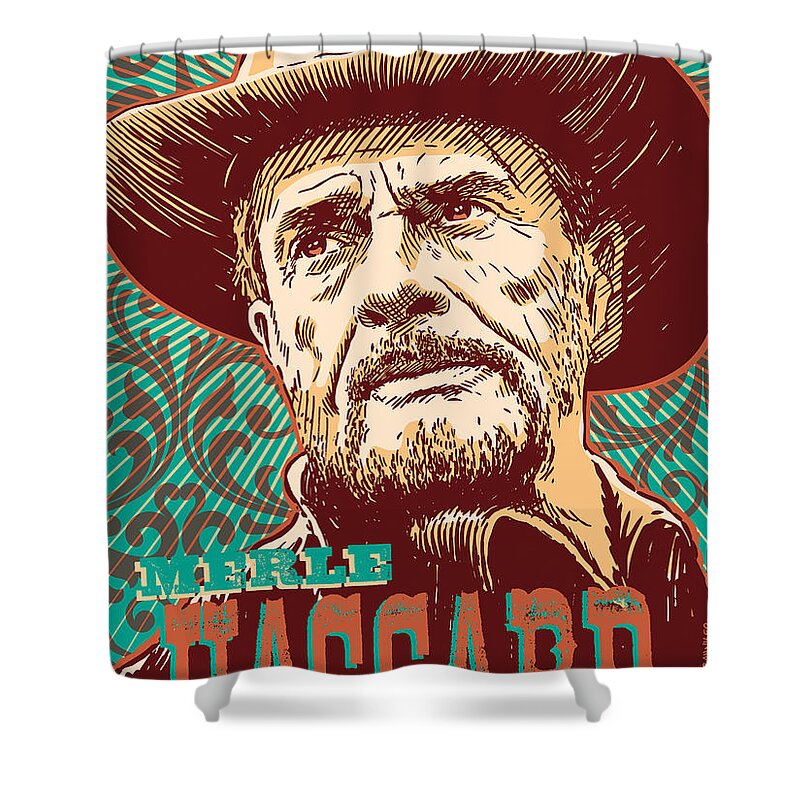 Country And Western Shower Curtain featuring the digital art Merle Haggard Pop Art by Jim Zahniser