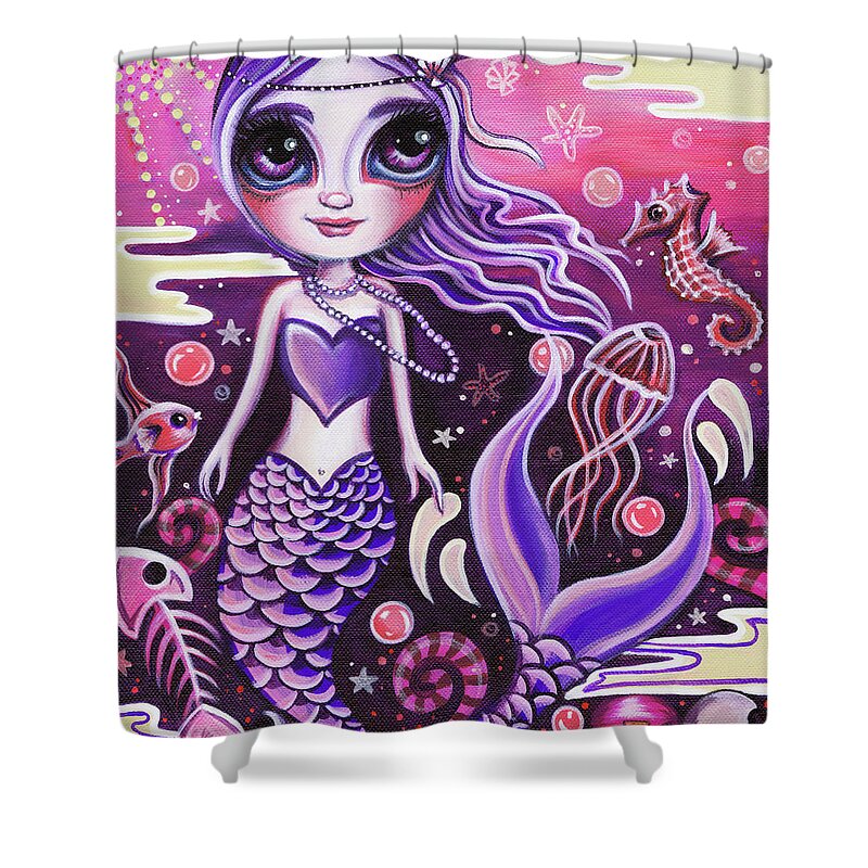 Purple Shower Curtain featuring the painting Mermaid at Dusk by Jaz Higgins
