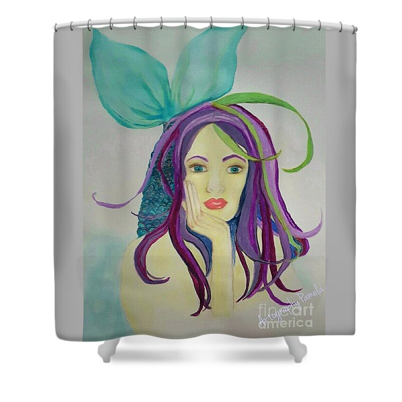 Mermaids Shower Curtain featuring the painting Mardis Gras Mermaid by Pamela Smale Williams