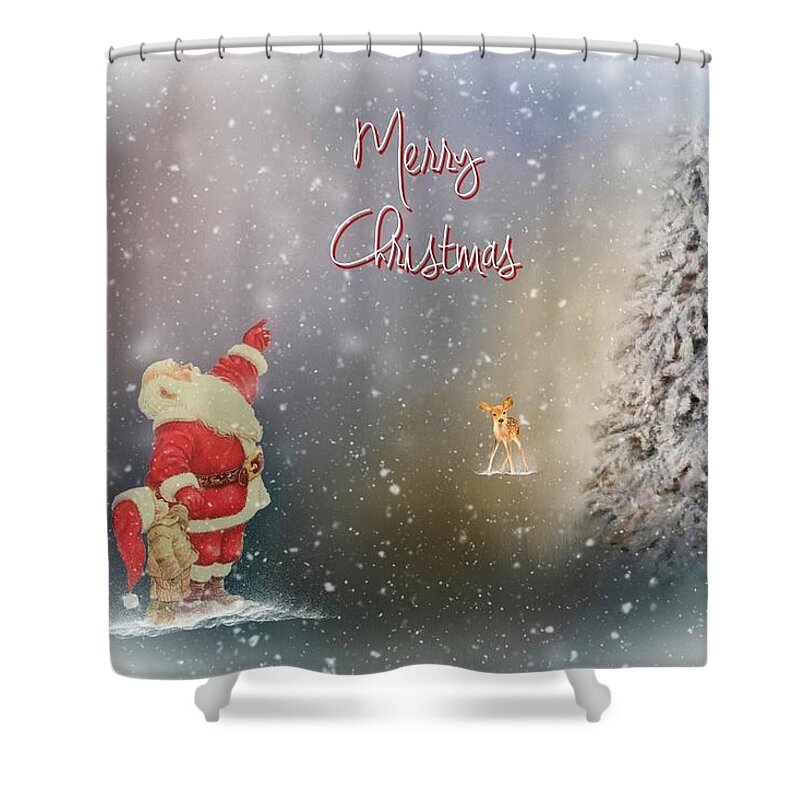 Christmas Pine Tree Shower Curtain featuring the photograph Merry Christmas Santa by Mary Timman