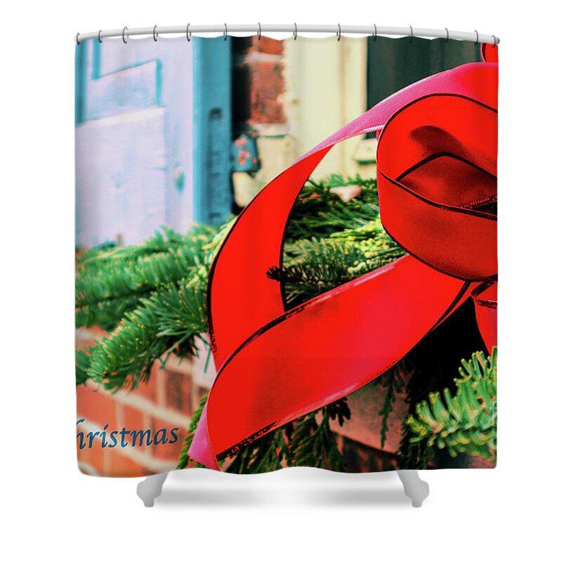 Colonial Shower Curtain featuring the photograph Merry Christmas Window Bow by Sandy Moulder