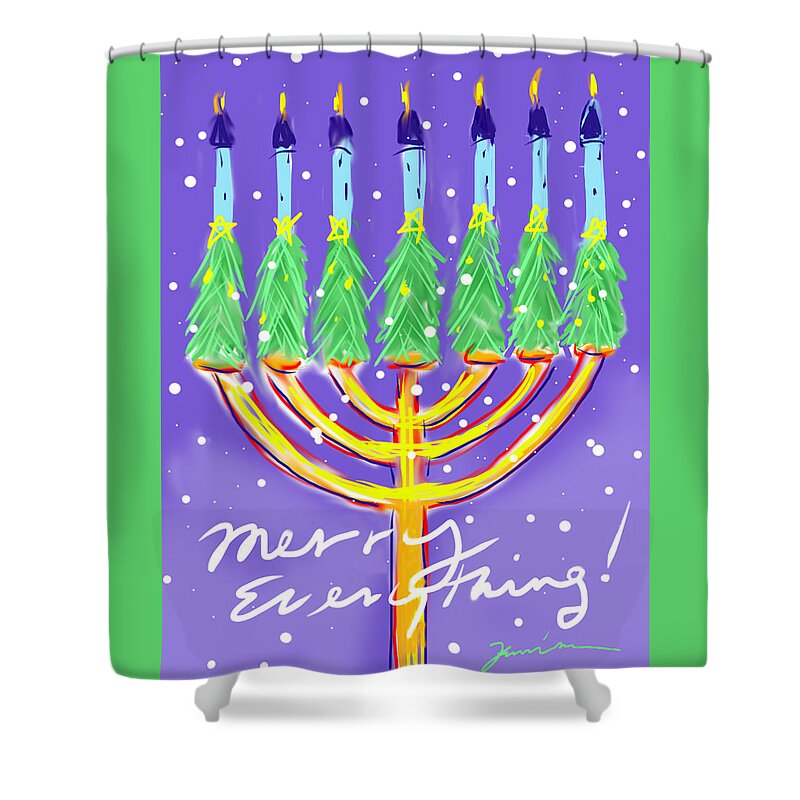Menorah Shower Curtain featuring the painting Merry Everything by Jean Pacheco Ravinski