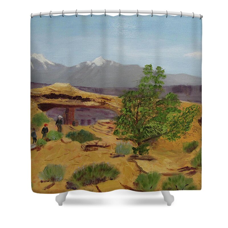 Mesa Arch Shower Curtain featuring the painting Mesa Arch by Linda Feinberg