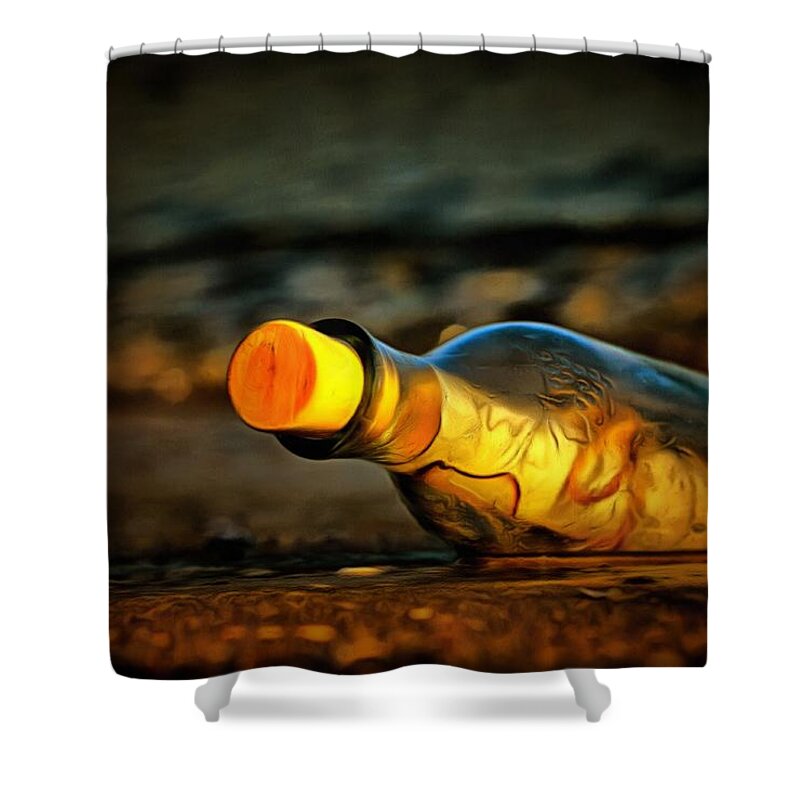 Message In A Bottle Shower Curtain featuring the painting Message in a bottle by Harry Warrick