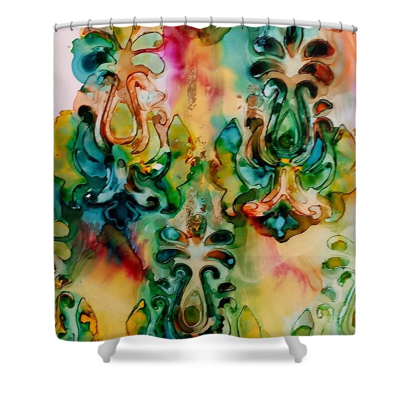 Alcohol Ink Shower Curtain featuring the painting Messy Fleur de Lis by Beth Kluth