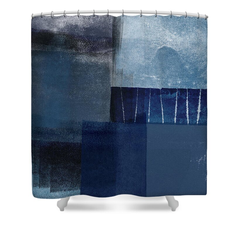 Blue Shower Curtain featuring the mixed media Mestro 1- Abstract Art by Linda Woods by Linda Woods