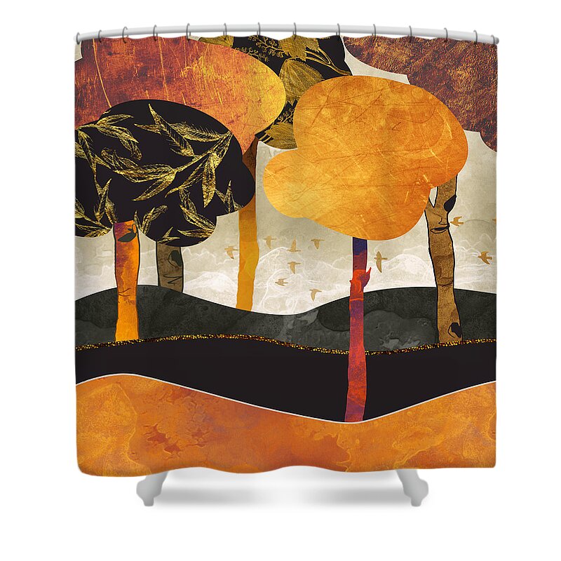 Metallic Shower Curtain featuring the digital art Metallic Forest by Spacefrog Designs