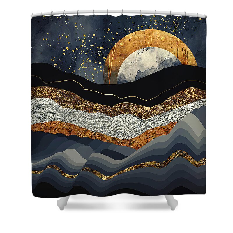 Metallic Shower Curtain featuring the digital art Metallic Mountains by Katherine Smit