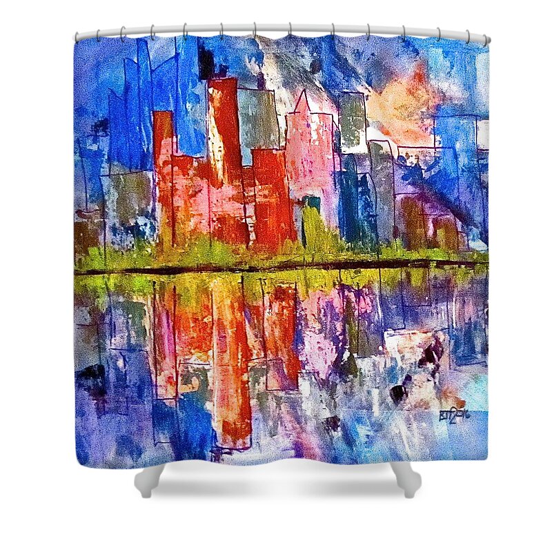 City Shower Curtain featuring the painting Metropolis by Barbara O'Toole