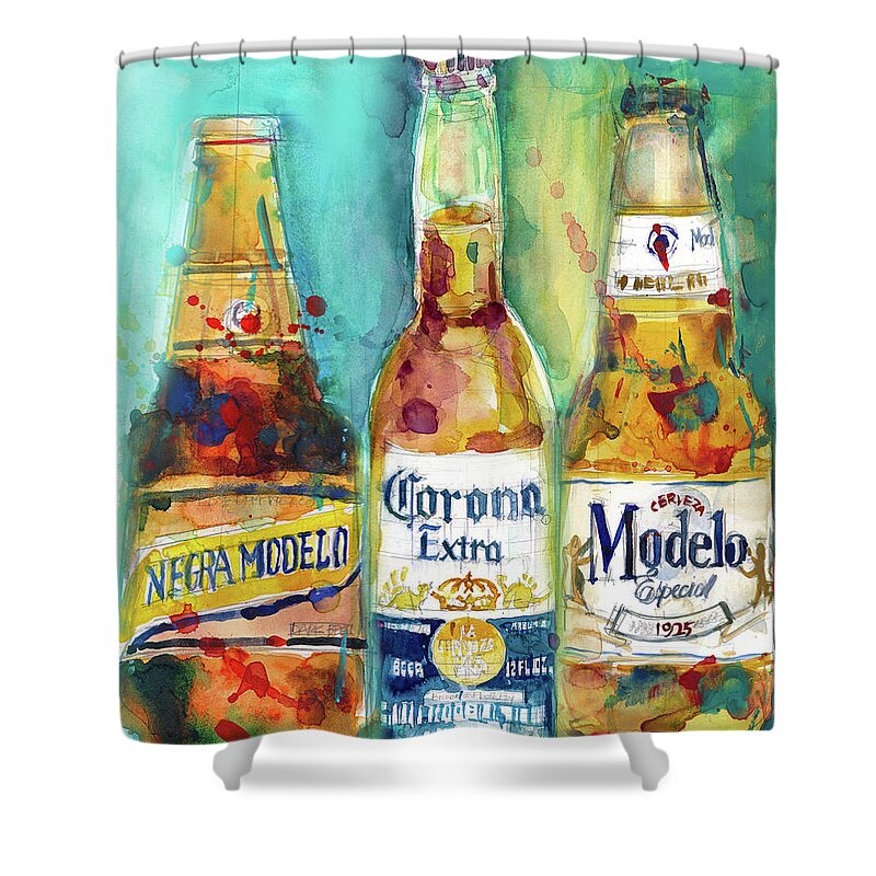 Mexican Beer - Negra Modelo - Corona - Modelo Beers Print from Original  Watercolor Great for Man Cav Shower Curtain by Dorrie Rifkin - Fine Art  America