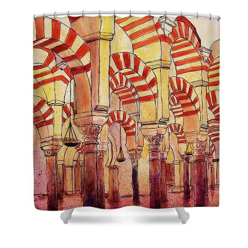 Cordoba Shower Curtain featuring the drawing Mezquita Cordoba by Candy Mayer