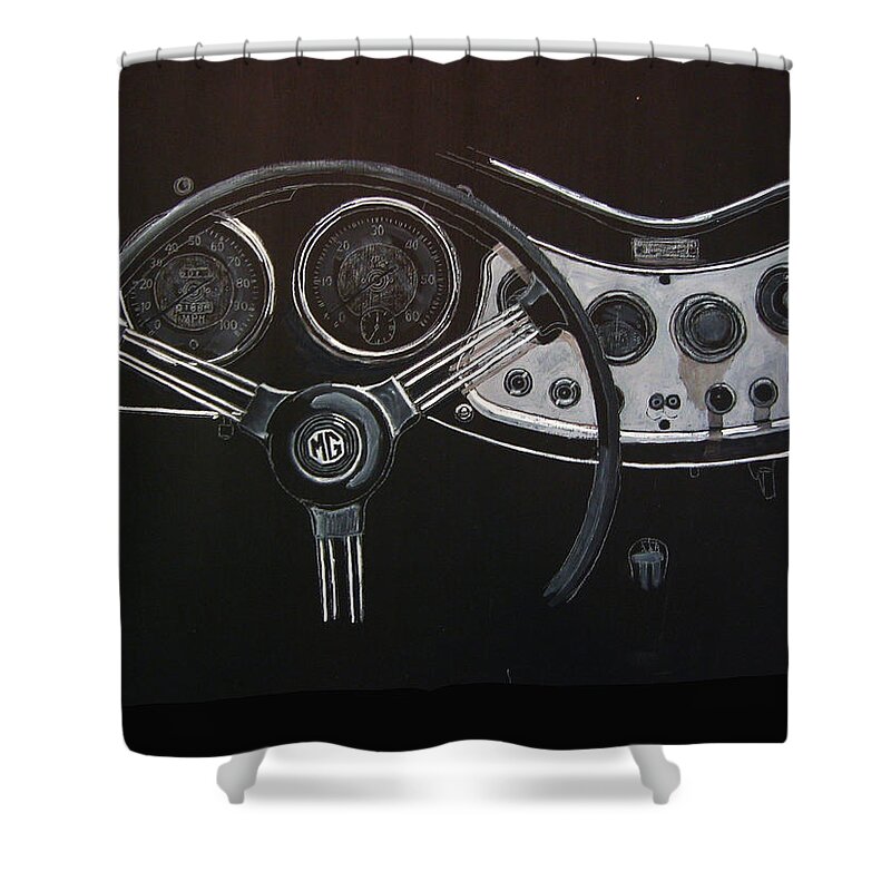 Mg Shower Curtain featuring the painting MG Dash by Richard Le Page