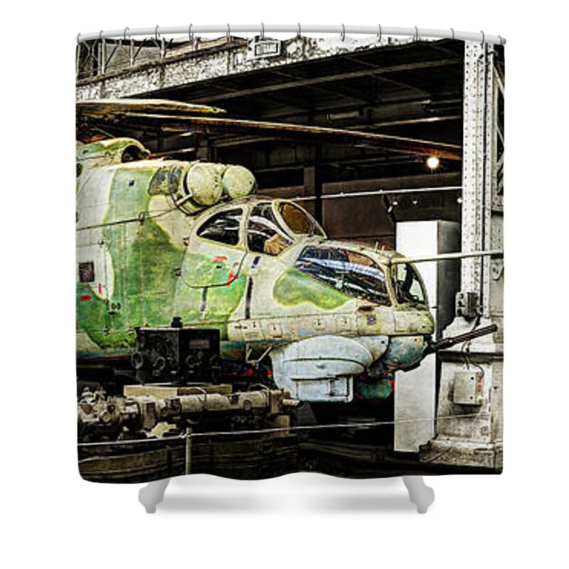 Mi-24 Shower Curtain featuring the photograph Mi-24 Hind and MIG-23 Flogger by Weston Westmoreland