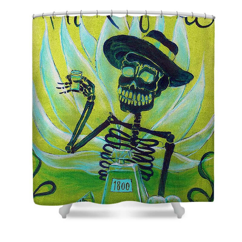 Day Of The Dead Shower Curtain featuring the painting Mi Tequila by Heather Calderon