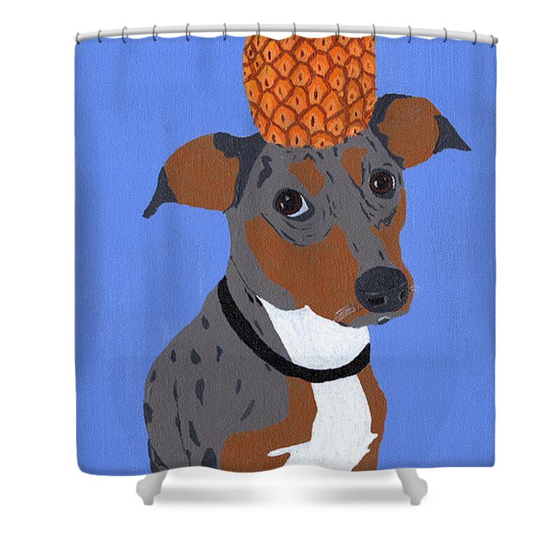 Catahoula Shower Curtain featuring the painting Mia - Pineapple by Nick Nestle
