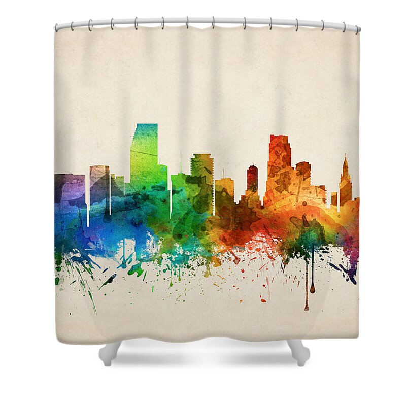 Miami Shower Curtain featuring the painting Miami Florida Skyline 05 by Aged Pixel