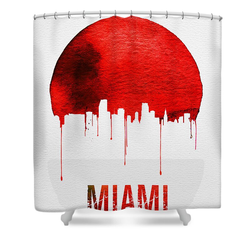 Miami Shower Curtain featuring the painting Miami Skyline Red by Naxart Studio