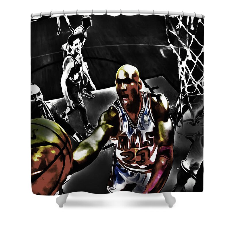 Air Jordan Shower Curtain featuring the digital art Michael Jordan Got Em Looking by Brian Reaves