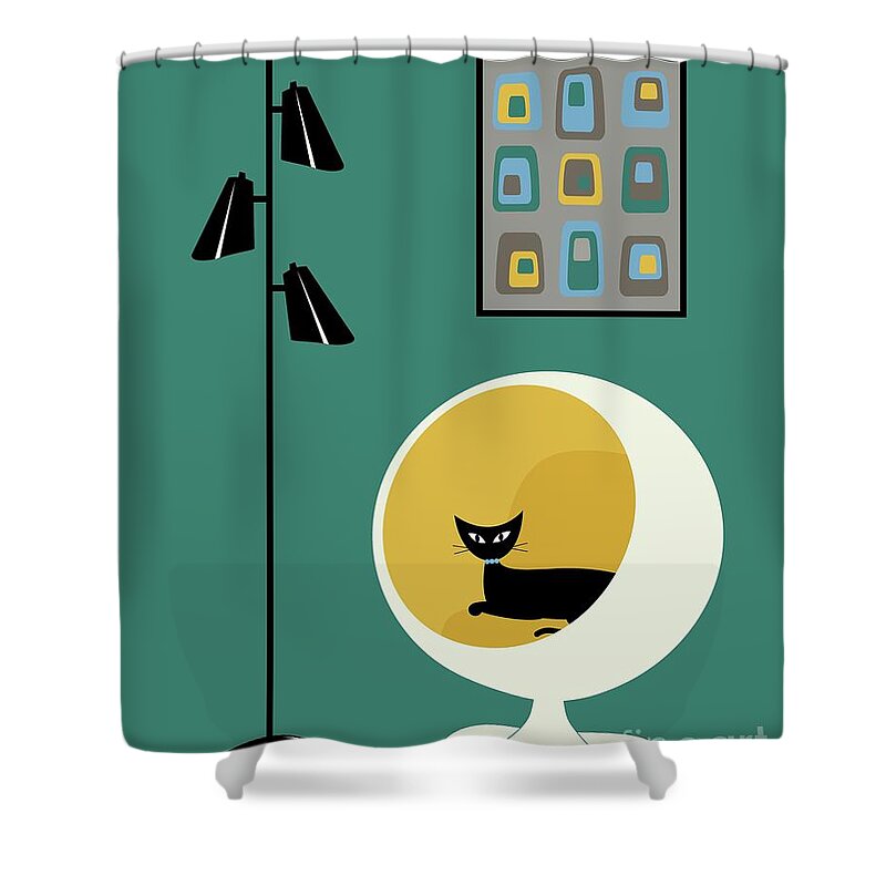 Mid Century Modern Shower Curtain featuring the digital art Mid Century Mini Oblongs on Teal by Donna Mibus