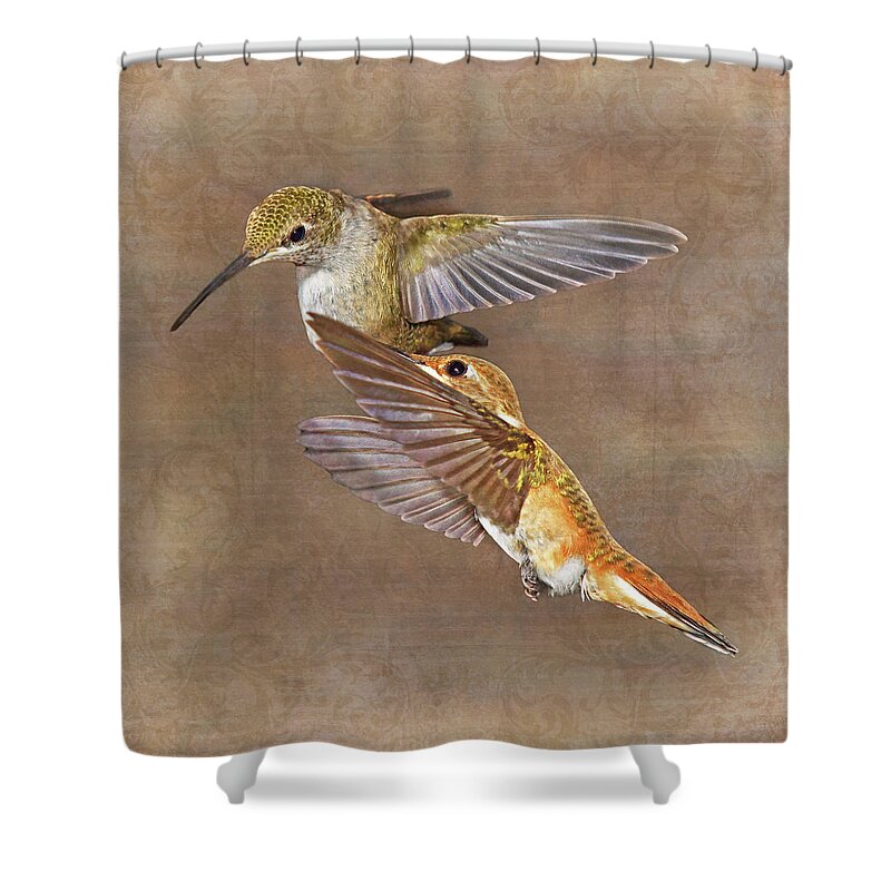 Hummingbirds Shower Curtain featuring the photograph Mid-Flight II by Leda Robertson