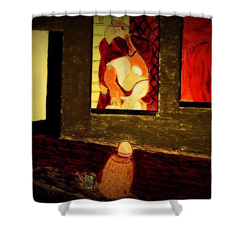 Picasso Shower Curtain featuring the painting Midnight with Pablo by Bill OConnor