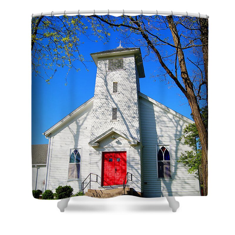 Church Shower Curtain featuring the photograph Midway Locust Grove Church by Cricket Hackmann