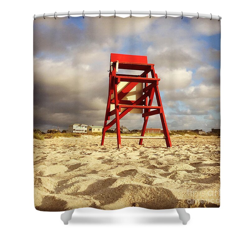 #summerbegins #lifeguards #savelives #heroes #boysofsummer #girlsofsummer #westend2 #jonesbeachmemories #staugustine #florida #leeannkendall #1000sunrises Shower Curtain featuring the photograph Mighty Red by LeeAnn Kendall