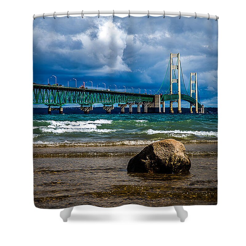 Mackinaw Bridge Shower Curtain featuring the photograph Mighty Mac by Rick Bartrand