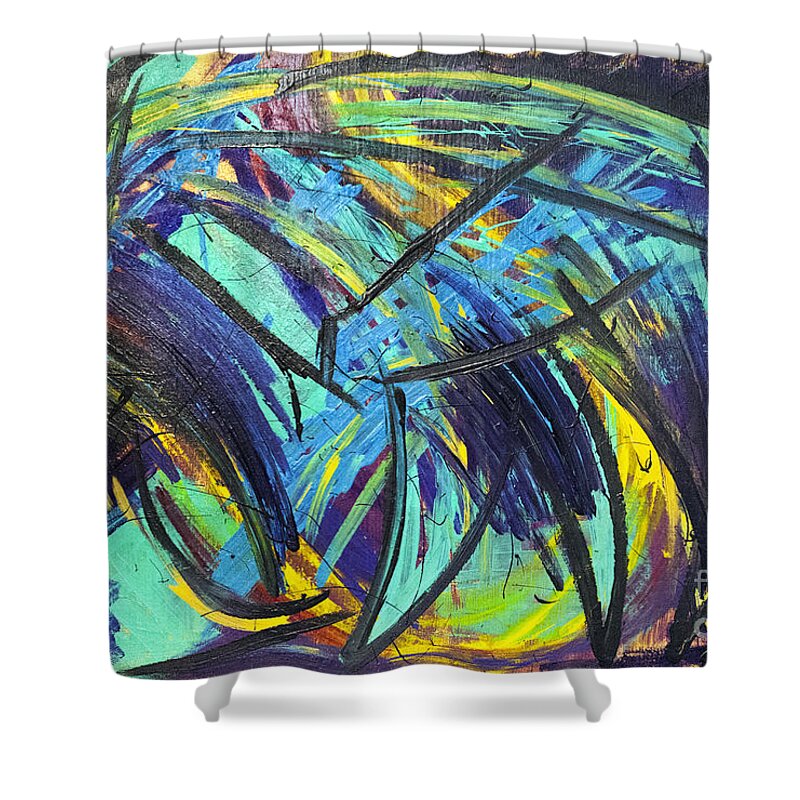 Abstract Shower Curtain featuring the painting Migraine Aura by Rebecca Weeks