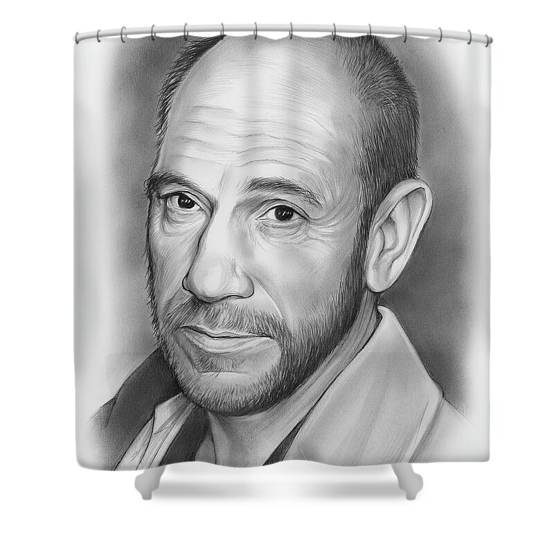 Miguel Ferrer Shower Curtain featuring the drawing Miguel Jose Ferrer by Greg Joens