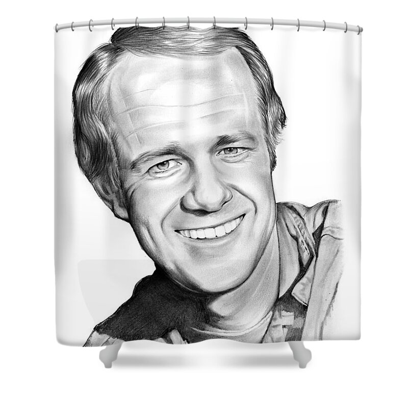 Mike Farrell Shower Curtain featuring the drawing Mike Farrell by Greg Joens
