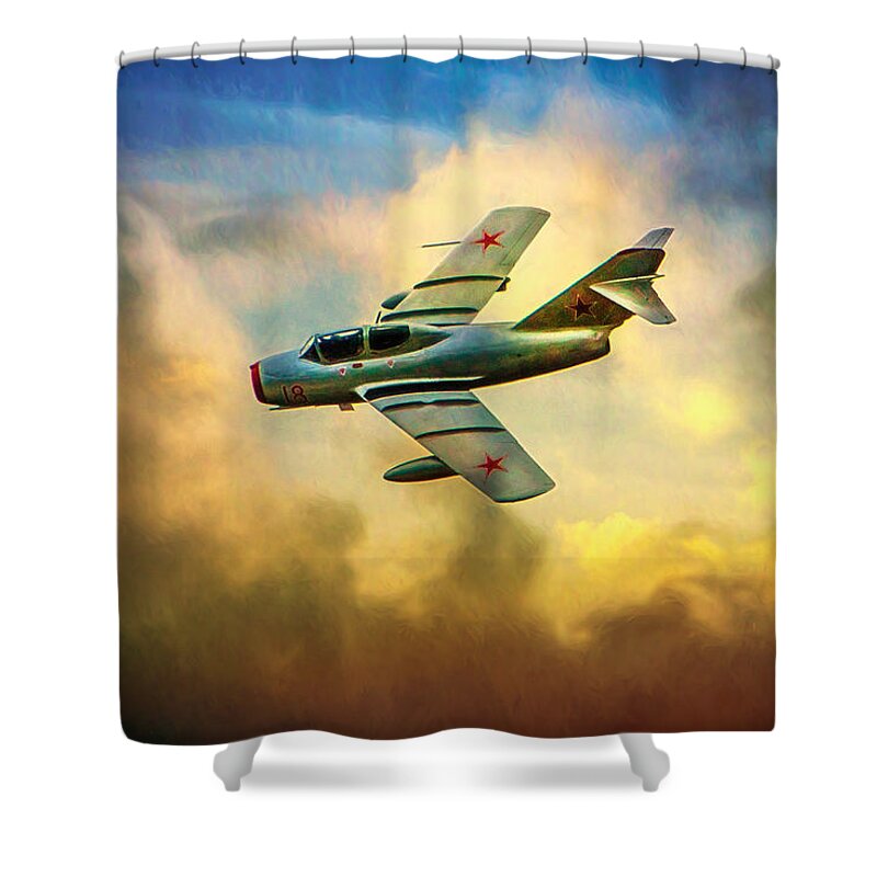 Vintage Shower Curtain featuring the photograph Mikoyan-Gurevich MiG-15UTI by Chris Lord