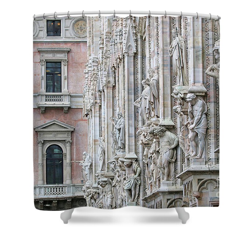 Milan Italy Shower Curtain featuring the photograph Milan Duomo Statues 9199 by Jack Schultz