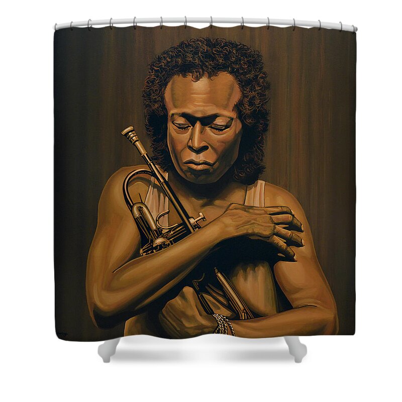 Miles Davis Shower Curtain featuring the painting Miles Davis Painting by Paul Meijering