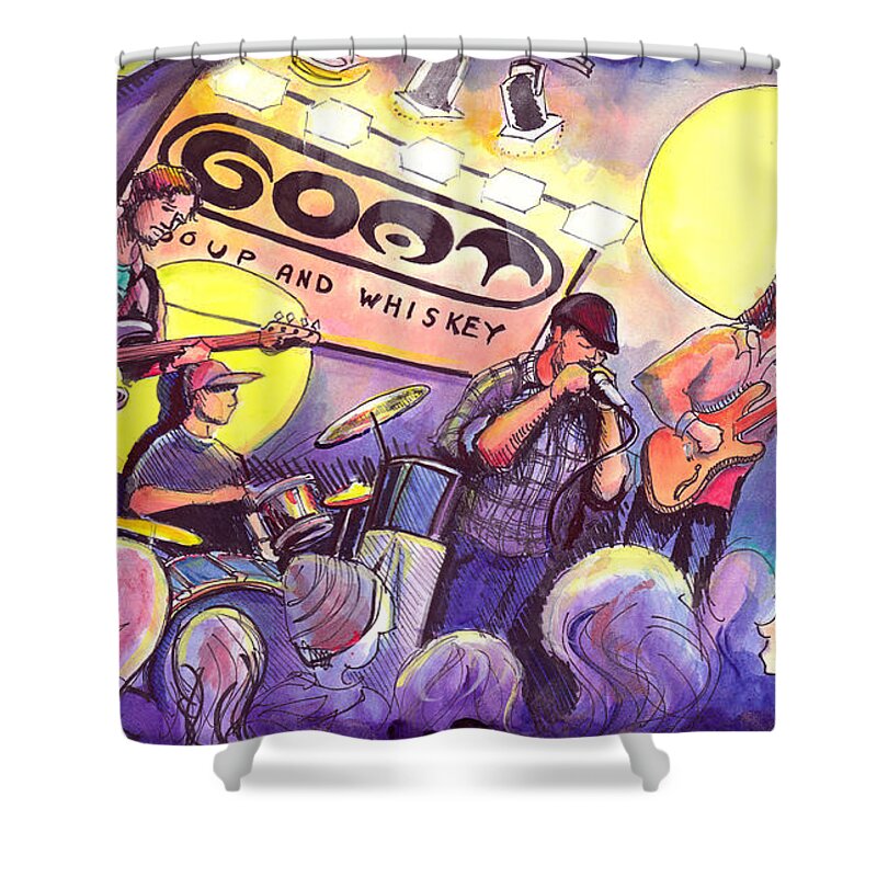 Miles Shower Curtain featuring the painting Miles Guzman Band by David Sockrider