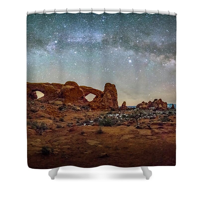 Arches Shower Curtain featuring the photograph Milky Way at Arches Park by Michael Ash