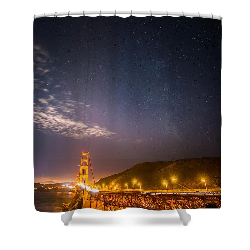 Golden Gate Bridge Shower Curtain featuring the photograph Milky way over Golden gate bridge by Asif Islam