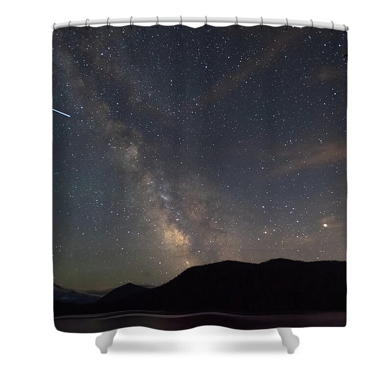 Water Shower Curtain featuring the photograph Milky Way over Mount Hood with International Space Station by Brenda Jacobs