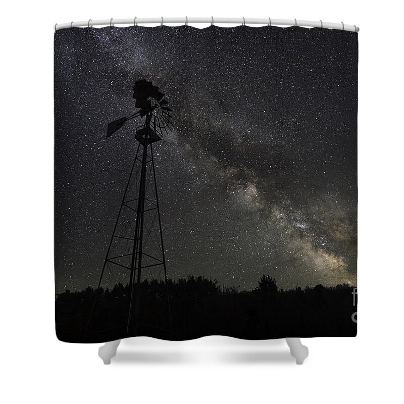 The Explorer Shower Curtain featuring the photograph Milky Way Windmill by Michael Ver Sprill
