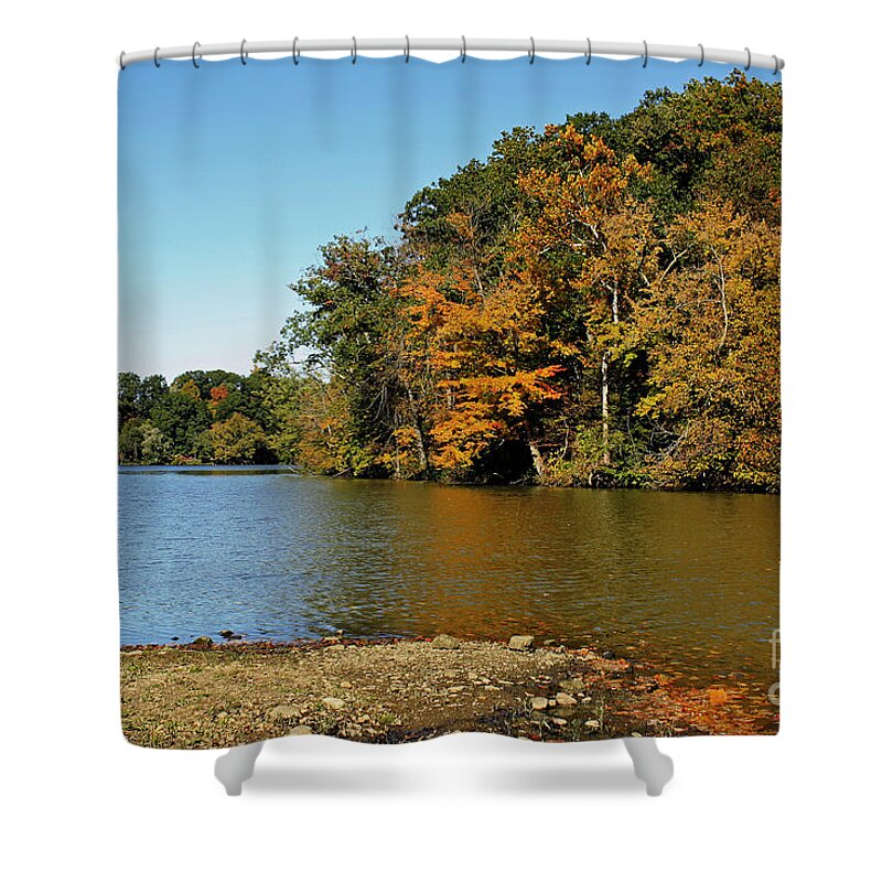 Autumn Shower Curtain featuring the photograph Mill Creek Park in Autumn by Terri Mills