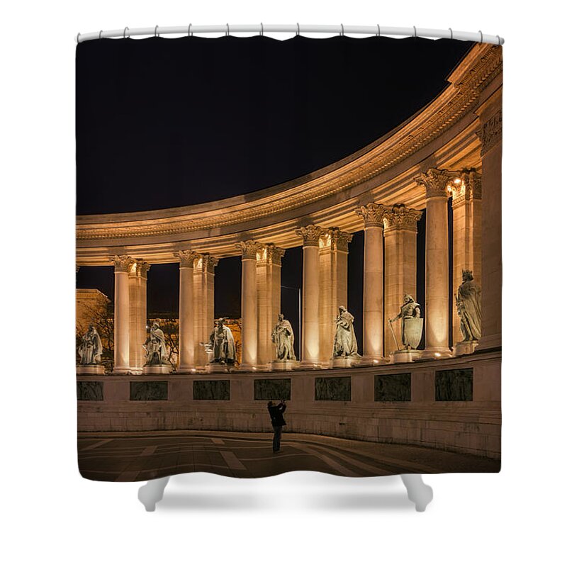 Joan Carroll Shower Curtain featuring the photograph Millennium Monument Colonnade Color by Joan Carroll