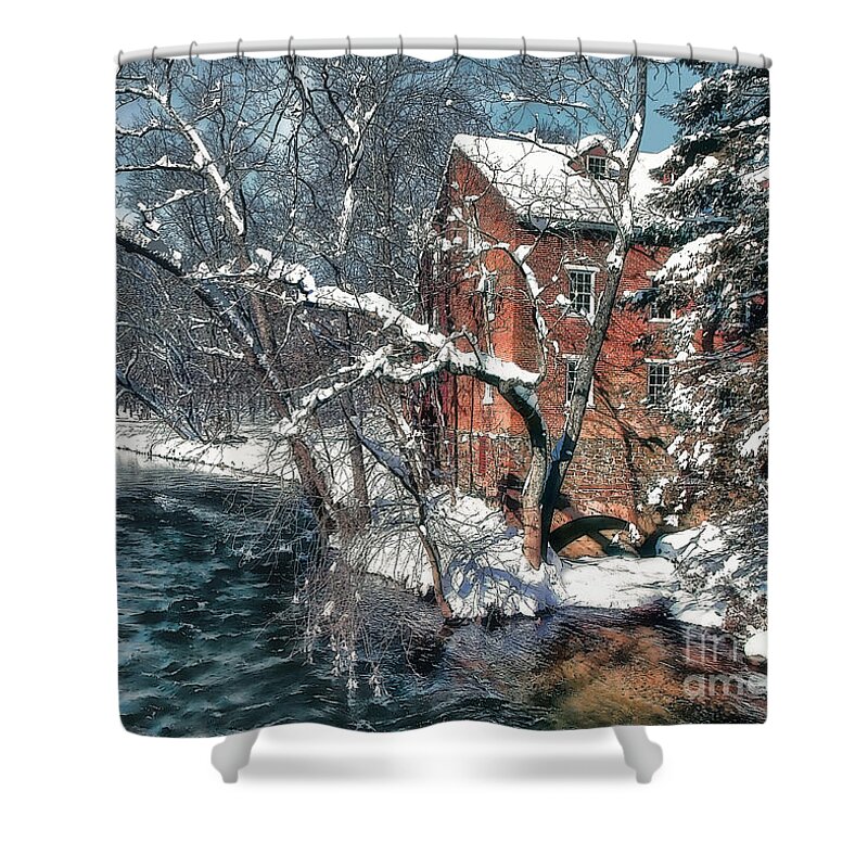 Winter Shower Curtain featuring the photograph Mill House in Winter by Geoff Crego