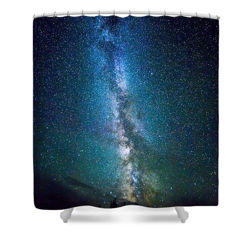 Milky Way Galaxy Shower Curtain featuring the photograph Milky Way over Lodgepole Pines by Josh Bryant