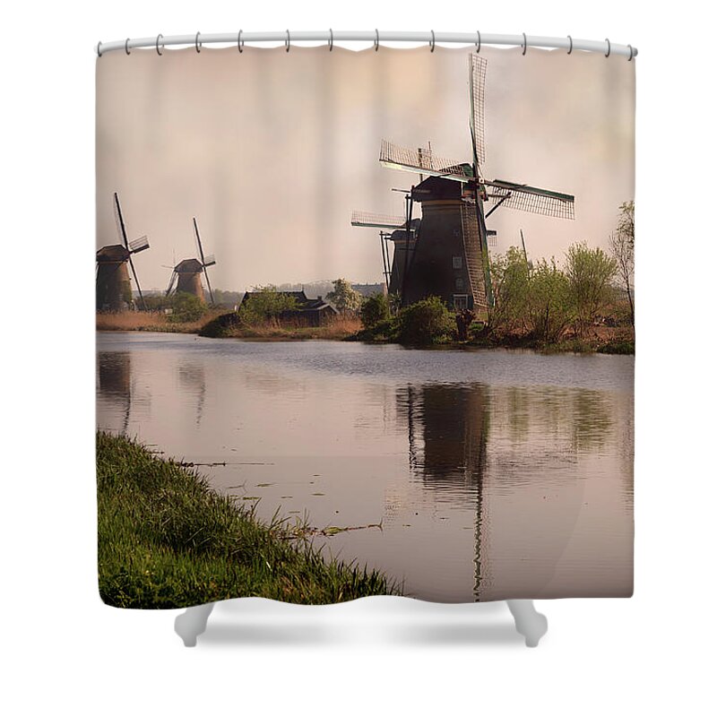 Windmill Shower Curtain featuring the photograph Mills at Kinderdijk 2 by Tim Abeln