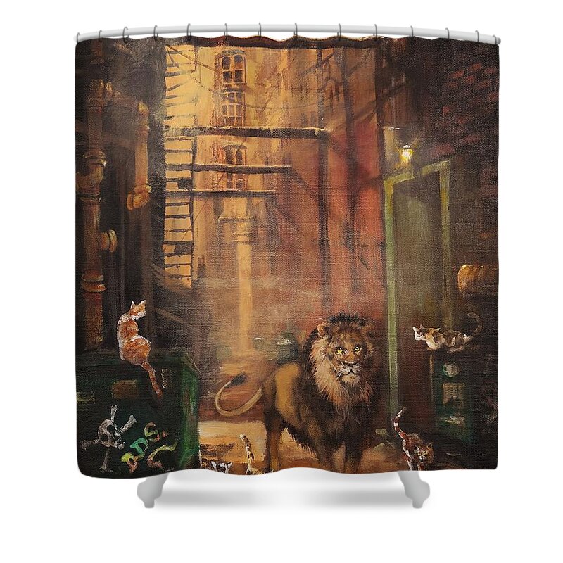 Milwaukee Lion Shower Curtain featuring the painting Milwaukee Lion by Tom Shropshire