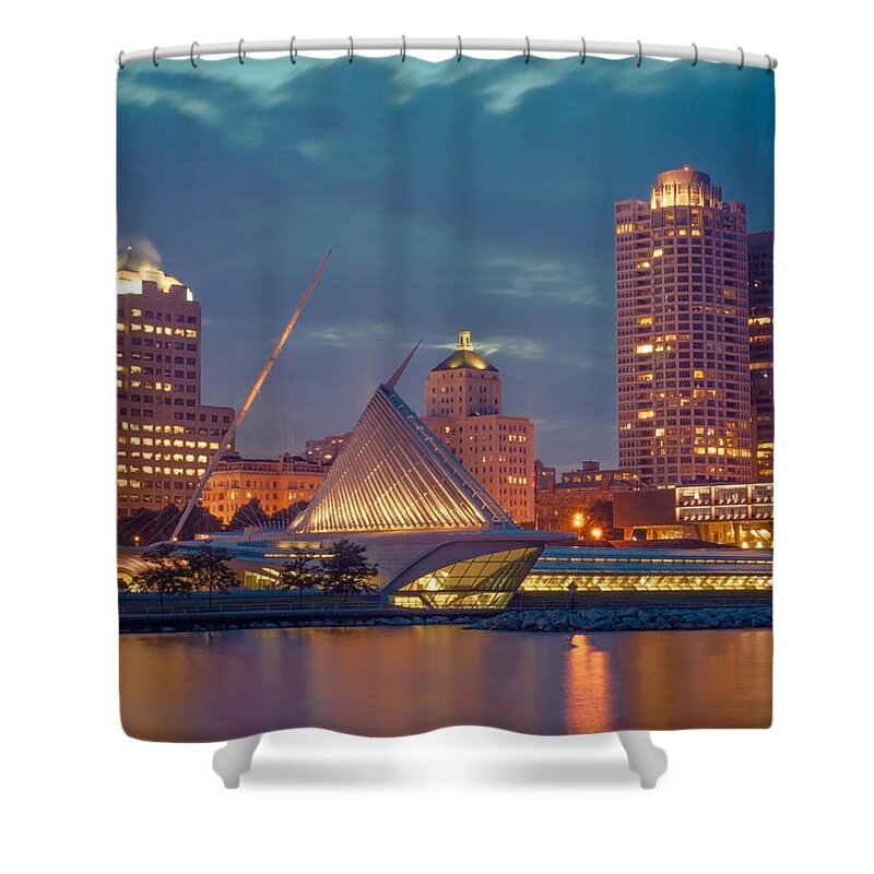 Milwaukee Shower Curtain featuring the photograph Milwaukee Skyline at Dark by James Meyer