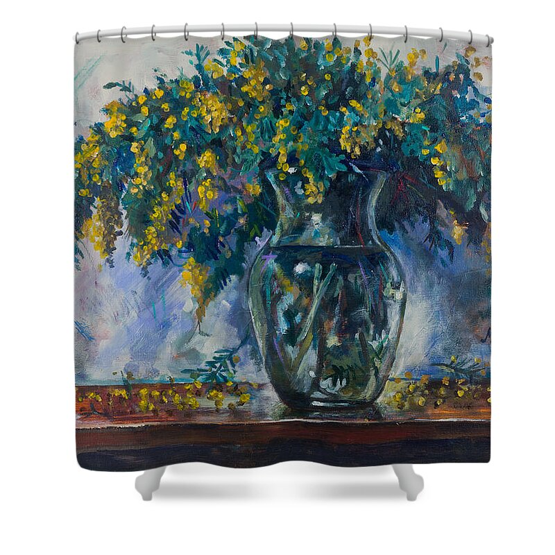 Flowers Shower Curtain featuring the painting Mimosa by Maxim Komissarchik