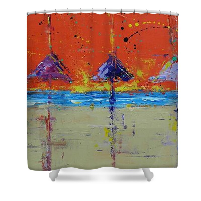 Sunshine Shower Curtain featuring the painting Mimosa Sunrise by Dan Campbell